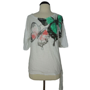 BUFFLO DAVID BITTON Dolman Top L LARGE Butterfly Print Side Bottom Tie